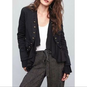 Free People Military Denim Ruffle Buttons jacket S